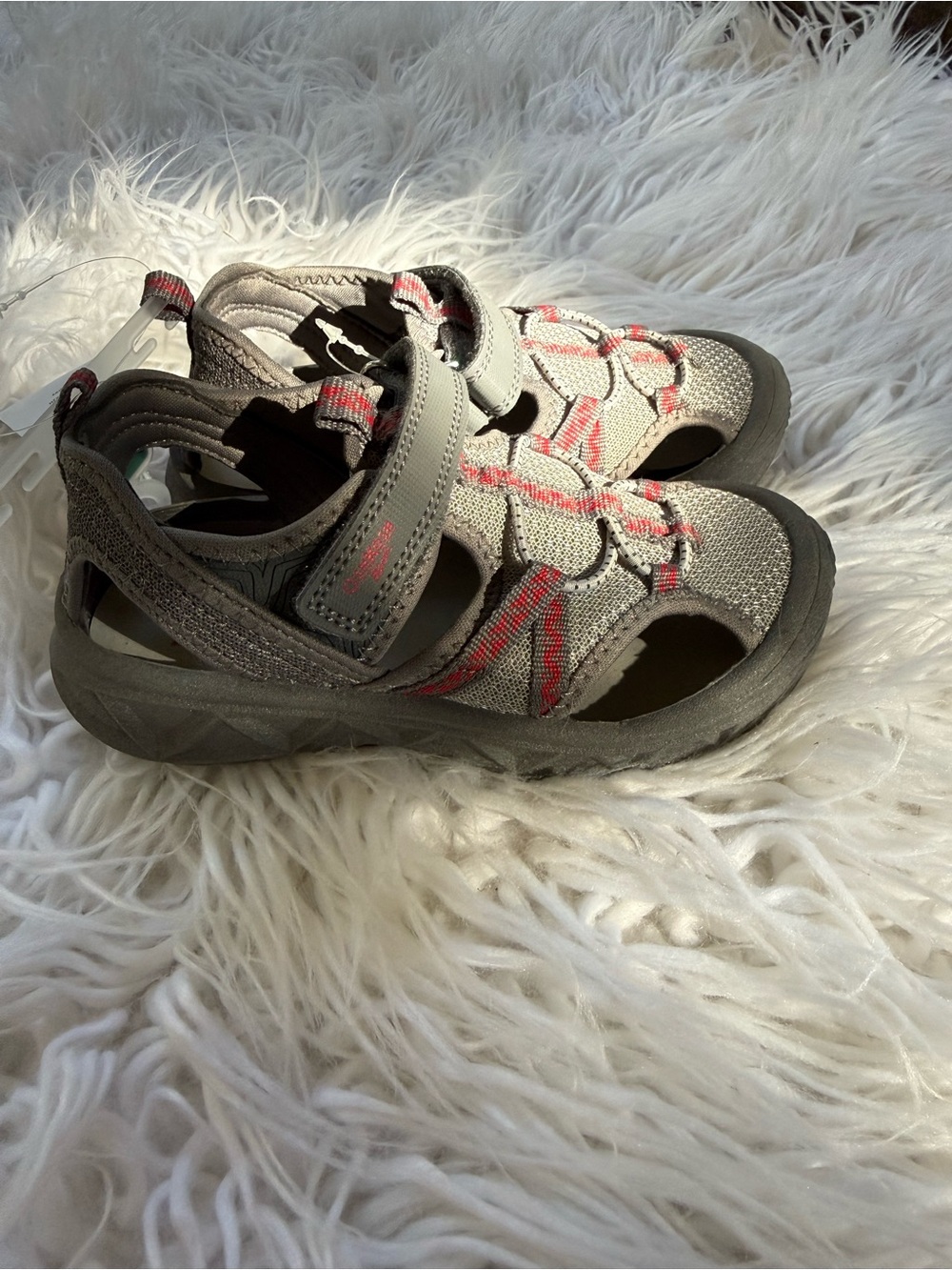 Kids Gray Sandals with Red Accent — Secure Hook-and-Loop Closure
